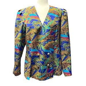 Vintage 80s Blazer Jacket Size 10 Retro Maximalist Artsy Indie Statement Neon